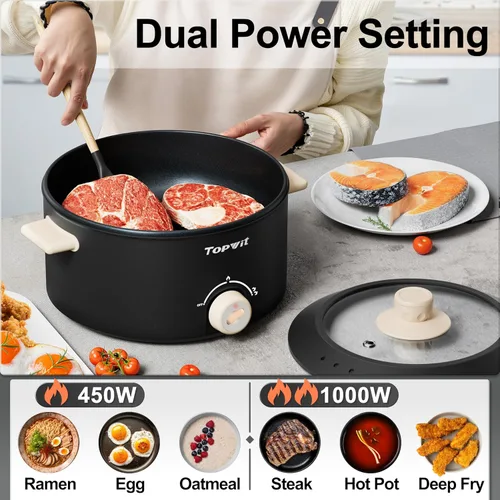 Miniatura 4 de TopWit Olla Eléctrica Hot Pot, Olla Eléctrica de 4L con Revestimiento Antiadherente, Cocina Eléctrica de Doble Alimentación para Freír en Profundo