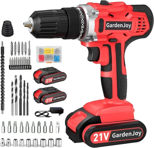 Miniatura 15 de GardenJoy Juego de Taladro Inalámbrico de 20V, Kit Eléctrico de Potencia 2 Baterías Con Cargador 30Nm 2 Velocidades Portabrocas Sin Llave de 3/8