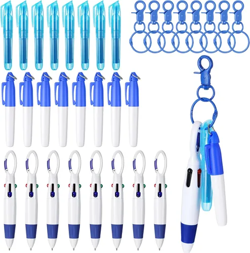 Geyoga Juego de 36 mini resaltadores – Incluye 9 resaltadores azules, 9 marcadores, 9 bolígrafos retráctiles y 9 insignias de enfermería para regalo