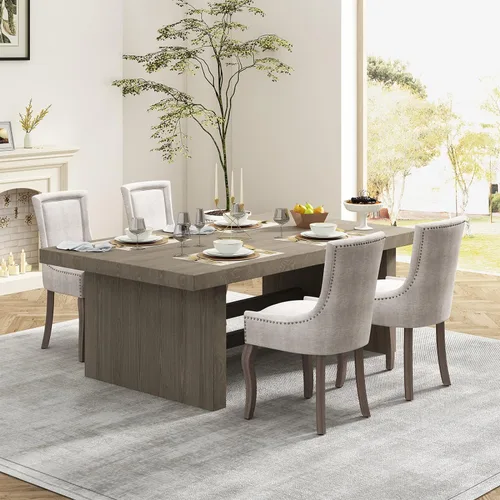 Miniatura 4 de ODUSE-DAILY Juego de 2 Sillas de Comedor, Sillas de Cocina y Comedor, Sillas de Comedor Tapizadas de Tela, Ribete de Tachuelas, Patas de Madera