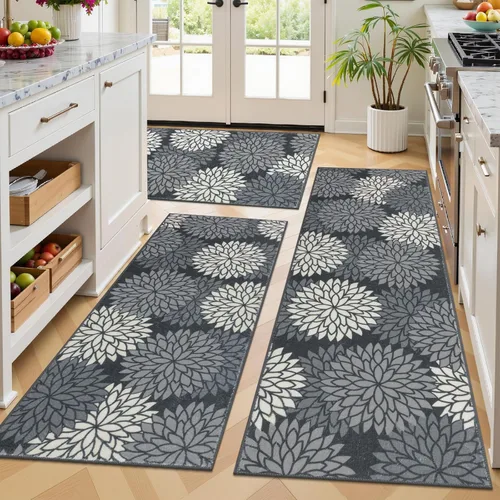 Miniatura 10 de Ileading Juego de 3 alfombras de cocina bohemias con corredor, alfombra de cocina, alfombras y tapetes antideslizantes lavables para cocina, suelo