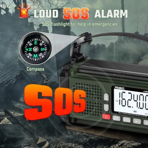 Miniatura 6 de PRUNUS J-924 10000mAh/37000mWh Radio de emergencia con manivela, pilas AAA, radio de emergencia solar, radio meteorológica NOAA AM/FM/SW, carga USB