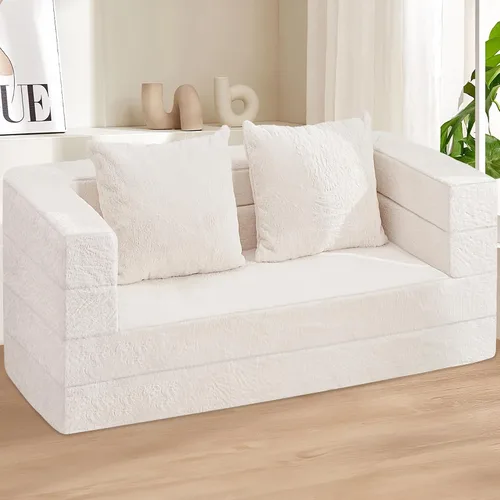 Miniatura 2 de Cama humana gigante para perro, cama 3 en 1 para perro de tamaño humano con funda de piel sintética lavable, cama grande plegable humana para Blanco