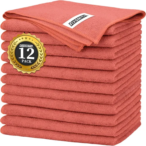 Miniatura 38 de FIXSMITH Paño de limpieza de microfibra, paquete de 12, toallas multifuncionales, tamaño: 12 x 16 pulgadas, trapos altamente absorbentes, sin 3