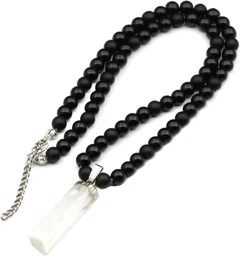 Miniatura 102 de Colgante de turmalina cruda natural, Collar de cuentas de ónix negro genuino, Collar de piedra negra, Collar de piedras preciosas, Cuentas de 0.315