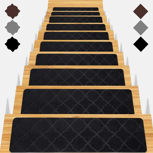 Miniatura 8 de Peldaños de escalera para escalones de madera 15 piezas - 8x30 pulgadas Alfombra corredor para escaleras interior Alfombrillas antideslizantes