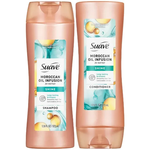Suave Juego de Champú y Acondicionador con Infusión de Aceite Marroquí - Aceite de Argán para Cabello Dañado y Seco, Brillo y Mechones Saludables,