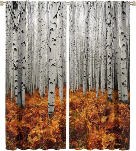 Miniatura 13 de Cortinas de abedul para sala de estar, niebla matutina en otoño, decoración del hogar, 42 x 45 pulgadas de largo