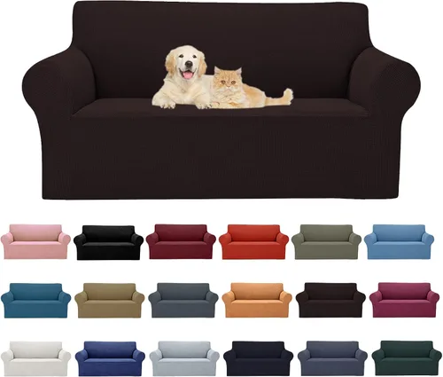 Miniatura 18 de Cupuamon Funda elástica para sofá de 1 plaza, funda protectora de muebles con parte inferior elástica de tela jacquard a cuadros pequeños para Beige