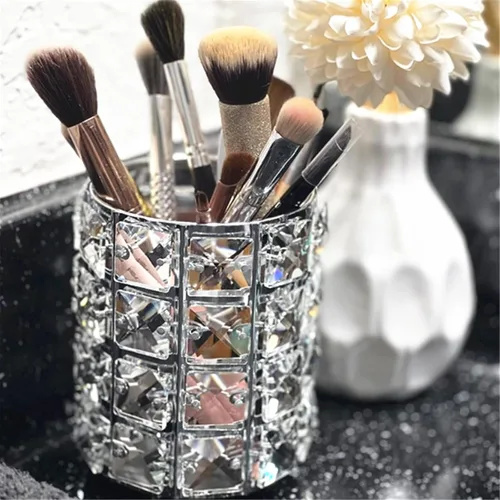 Miniatura 2 de LUGUNU - Organizador para brochas de maquillaje con brillo de cristal dorado personalizado, con peine de oro, caja de almacenamiento para bolígrafos