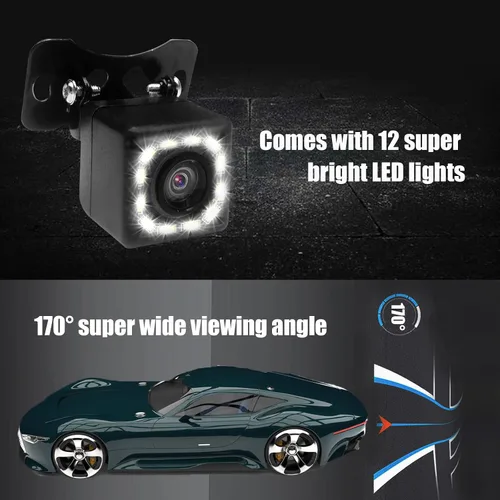Miniatura 4 de QUICTO - Cámara de respaldo para auto, impermeable, ultra HD, 12 LED, visión nocturna, vista trasera, cámara de ángulo amplio de 170°, marco largo