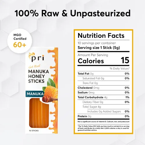 Miniatura 2 de P.R.I Palitos de miel de Manuka, certificado MGO 60+, miel de Manuka cruda de Nueva Zelanda, perfectos para llevar, 10