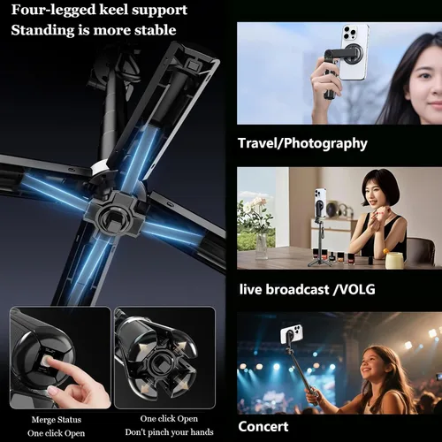 Miniatura 2 de Palo magnético para selfie de bolsillo, palo de selfie magnético 4 en 1 para iPhone con control remoto recargable, soporte de trípode extensible