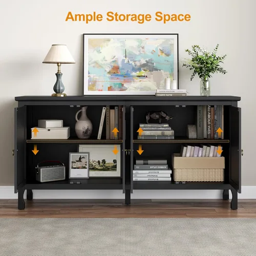 Miniatura 3 de RoyalCraft Armario buffet de 63 pulgadas con almacenamiento, armario decorativo Credenza con 4 puertas y estantes ajustables, consola multimedia