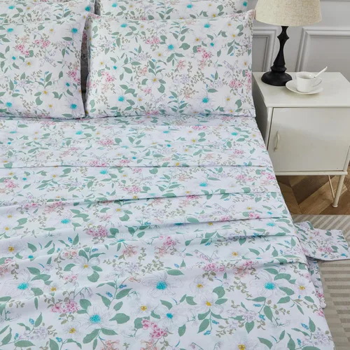 Miniatura 13 de FADFAY Juego de sábanas de cama tamaño King 100% algodón, color verde salvia, patrón floral de rosas rojas de campo francés, ropa de cama de lujo