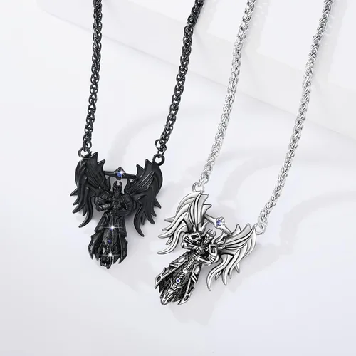 Miniatura 3 de YAMI Collar de alas angulares para hombre, ángel de la guarda, dragón, cuervo, pulpo, collar de anime, collar de acero inoxidable 316