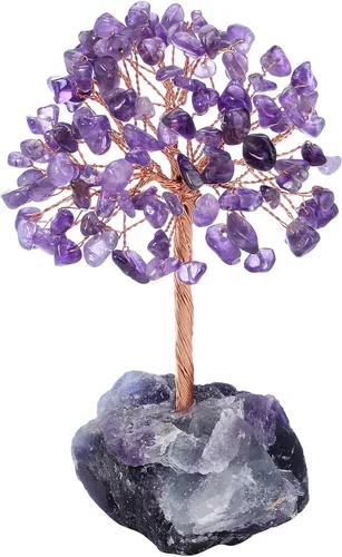 Miniatura 13 de Jovivi Árbol de cristal natural de 7 chakras, cristales curativos crudos, base de fluorita, árbol de dinero bonsái para el hogar, oficina