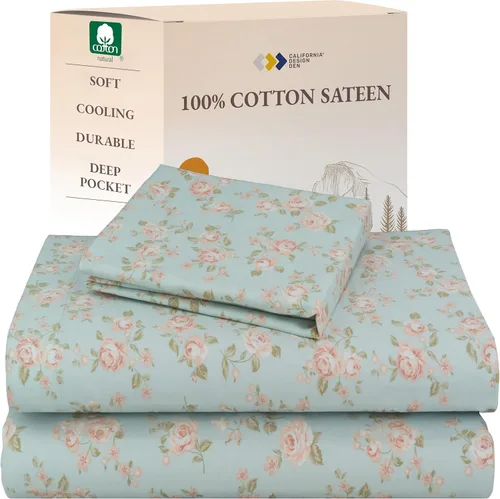 Miniatura 40 de California Design Den Sábanas de Algodón 100% Natural Tamaño Full Juego de Cama con Bolsillos Profundos - Tejido Satinado Suave, Sábanas Duraderas