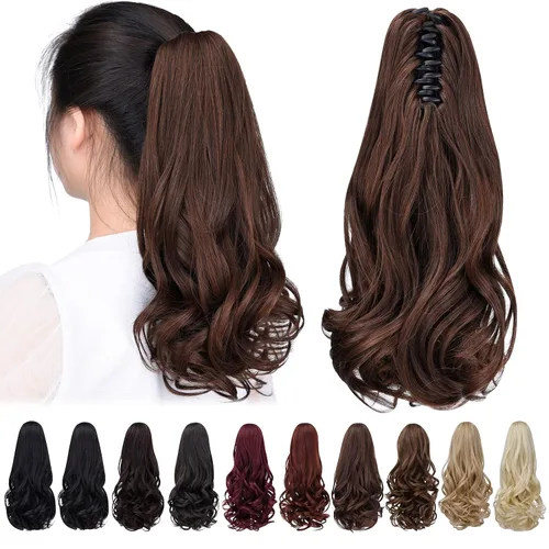 Miniatura 55 de Extensión de cola de caballo negra con clip de garra, ondulada, 10 pulgadas, 3.5 onzas, sintético, como verdaderos, postizos, para mujer, Yaki