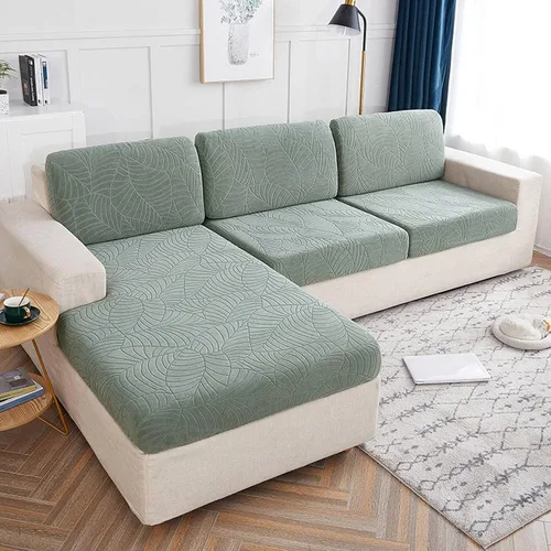Miniatura 13 de Fundas de cojín elásticas para sofá, funda de cojín para asiento de sofá, diseño de hojas jacquard, protector de muebles para sofá seccional Beige