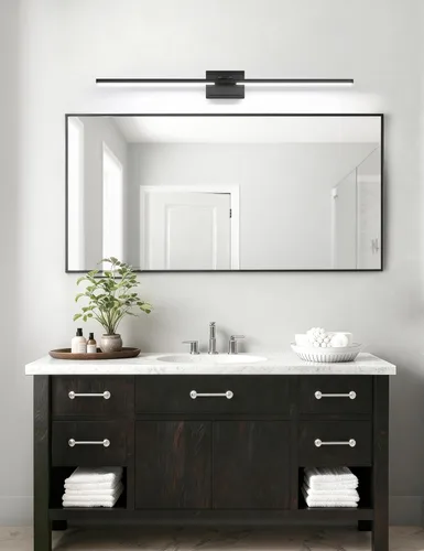 Miniatura 5 de VOLISUN Lámpara de tocador de baño de 48 pulgadas, 5CCT regulable, lámpara LED de baño de 40 W sobre el espejo, luces de tocador de barra negra