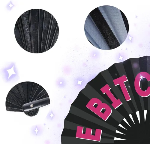 Miniatura 5 de tiggell Paquete de 2 ventiladores de mano grandes de bambú plegable para rave, ventilador chino YASSS de mano para desfile de festivales, Halloween