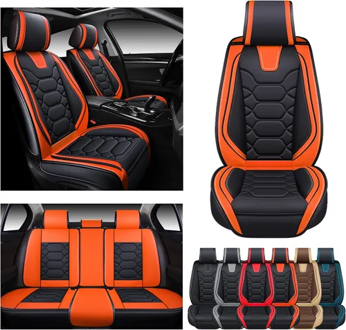 Miniatura 7 de OASIS AUTO Juego completo de fundas de asiento de automóvil, fundas de asiento impermeables de piel sintética para automóviles, ajuste universal