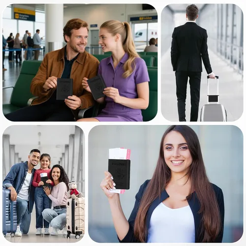 Miniatura 7 de Soporte para pasaporte para viajes, funda de pasaporte con bloqueo RFID con soporte para bolígrafo, funda de cuero para pasaporte, accesorios