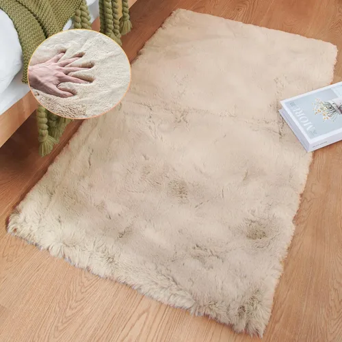 Miniatura 85 de ORINOVA Alfombra de felpa marrón claro beige de 8 x 10 pies para sala de estar, alfombra bohemia esponjosa de piel de conejo grande para dormitorio