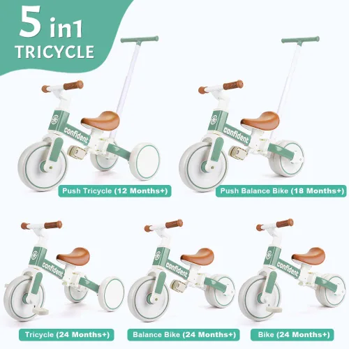 Miniatura 2 de XIAPIA Triciclo para niños pequeños de 1 a 3 años, bicicleta de equilibrio 5 en 1 con pedal extraíble, juguetes de triciclo de empuje con varilla