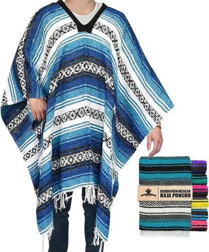 Miniatura 61 de Artisans Bazaar Poncho tradicional mexicano de Baja para hombres y mujeres, auténtico sarape de Gaban, manta de vaquero Pancho Jorongo