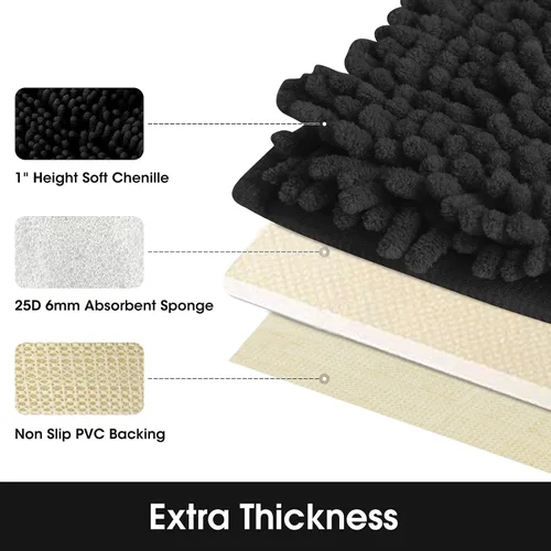 Miniatura 6 de HOMEIDEAS Alfombra de baño negra de 20 x 60 pulgadas, ultra suave y absorbente, antideslizante, alfombra de baño larga, felpa de felpilla gruesa