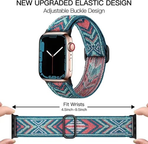 Miniatura 2 de DaQin Paquete de 3 correas elásticas Solo Loop compatibles con Apple Watch de 1.654 pulgadas, 1.614 pulgadas, 1.575 pulgadas, 1.496 pulgadas, Boho