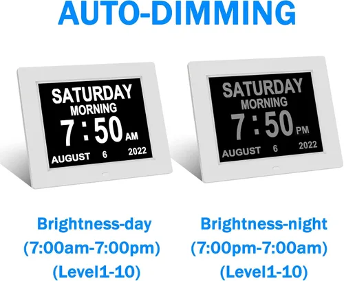 Miniatura 5 de Reloj con calendario digital, fecha y hora, día de la semana, 8 opciones de alarma + atenuación automática para pacientes ancianos con demencia