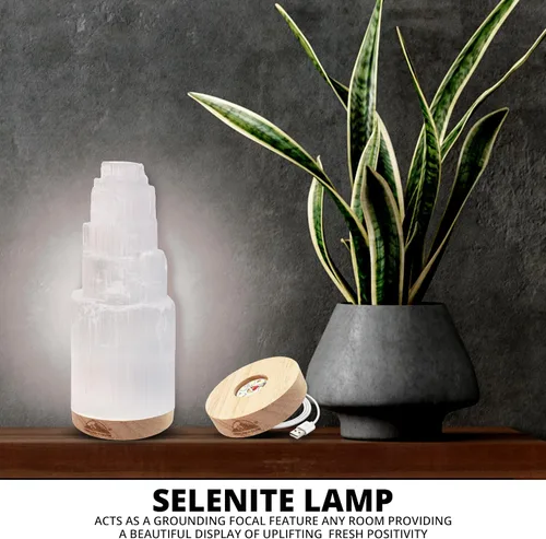 Miniatura 3 de Himalayan Glow Lámpara de cristal selenita de 7.9 in, estación de carga marroquí curvada a mano, cristales y piedras curativas, cable eléctrico