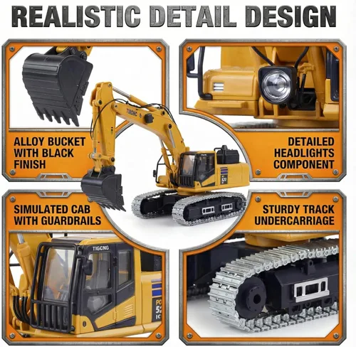 Miniatura 3 de 1/50 Excavadora de control remoto de metal Rc Vehículos de construcción Modelos de excavadora adecuados para entusiastas de los modelos adultos