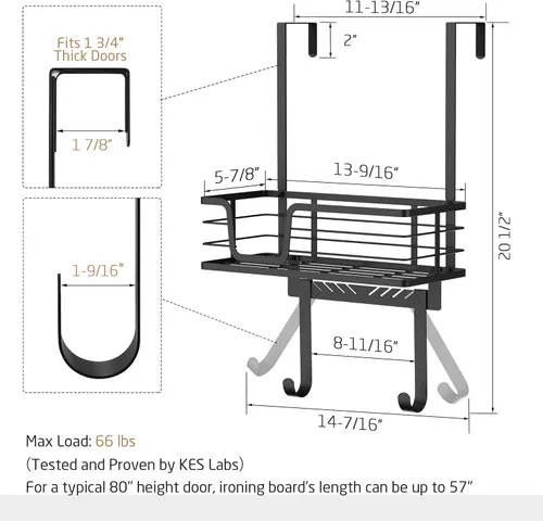 Miniatura 6 de KES HIR501B-BK - Soporte para tabla de planchar sobre la puerta, colgador de tabla de planchar para organización y almacenamiento de lavandería