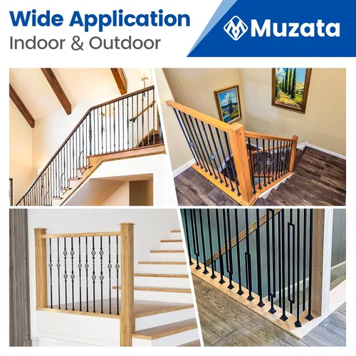 Miniatura 5 de Muzata 10Pack de bases de balaustre de hierro, zapato plano para escalera con tornillo para balaustre cuadrado de 1/2 pulgada, husillo de escalera