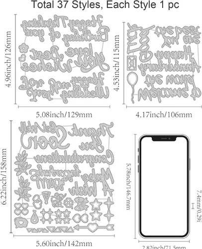 Miniatura 6 de INFUNLY 15 piezas troqueladas de palabras para hacer tarjetas, bendición, palabra, troqueles de corte de metal, felicitaciones, troquelados, feliz