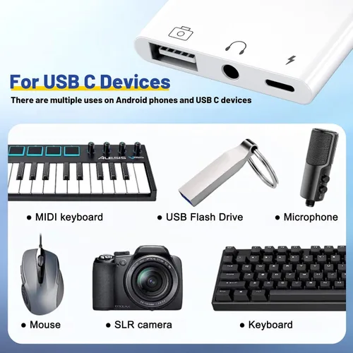 Miniatura 5 de Adaptador USB C a USB 3 en 1 USB C a 0.138 in Adaptador de audio para iPad Adaptador USB
