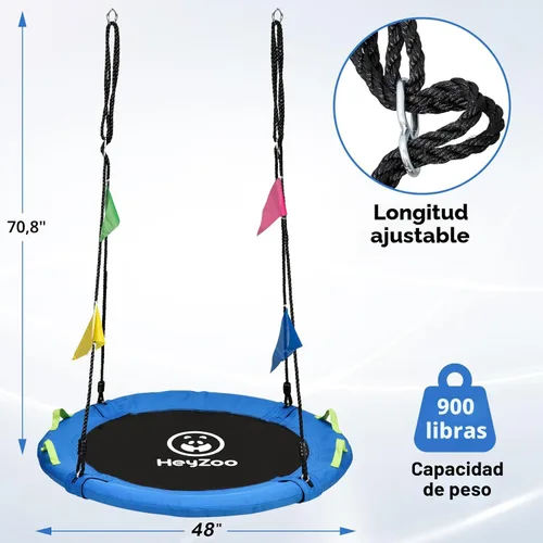 Miniatura 5 de HeyZoo Columpio de árbol de 48 pulgadas, columpio volador más grande para toda la familia, capacidad de peso de 900 libras, con correas ajustables