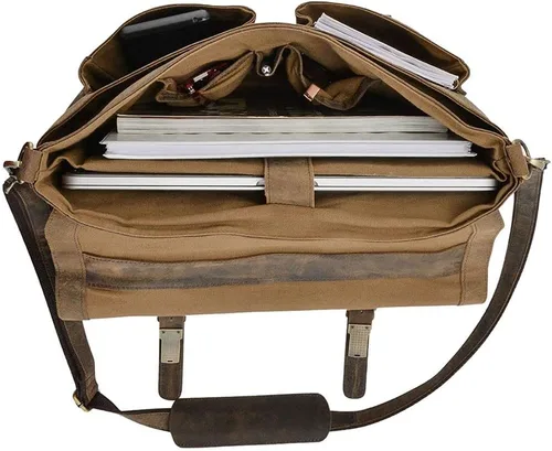Miniatura 5 de KomalC 16 Inch Leather briefcase Laptop Messenger Bags for Men and Women Best Office Satchel Bag desgastado bronceado