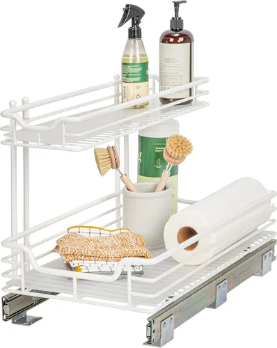 Miniatura 17 de Household Essentials Organizador deslizante de dos niveles de acero blanco con forros de plástico