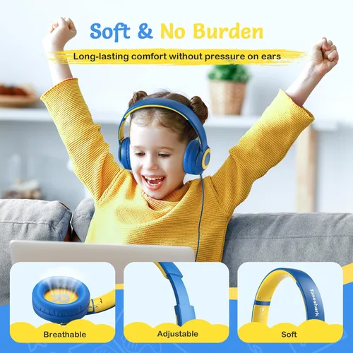 Miniatura 2 de TONOSHARK Auriculares con cable para niños con micrófono, volumen limitado a 85/94 dB, auriculares plegables de 0.138 in para niñas, auriculares Azul