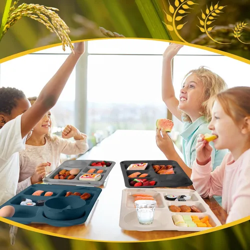 Miniatura 7 de Uiifan 16 platos divididos de trigo grandes de 14.2 pulgadas para adultos, bandejas irrompibles con compartimentos, platos, bandejas de cafetería
