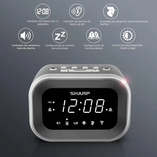 Miniatura 2 de Reloj despertador súper fuerte Sharp Big Bang para personas que duermen mucho, 6 sonidos de despertador extremadamente fuertes: Gallo, Clarín, Mamá