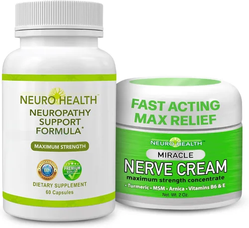 Neuro Health Fórmula de apoyo nervioso con vitaminas B, ácido alfa lipoico y crema milagrosa para neuropatía, mezcla de cúrcuma y árnica de máxima
