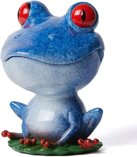 Plato de caramelo, tarro de galletas, estatuilla de rana, escultura de decoración moderna, regalos de estatua de poliresina, azul, 8.0 pulgadas