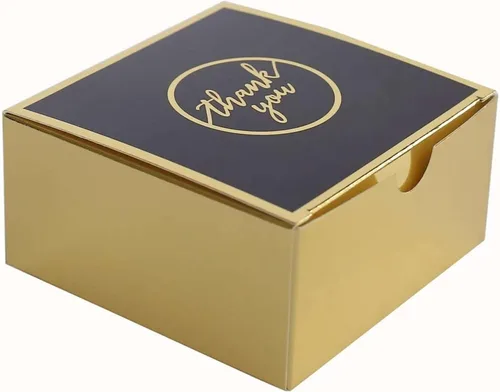 Miniatura 7 de Efavormart - Paquete de 25 cajas de regalo impresas en oro negro con texto en inglés "Thank You", 4 x 4 x 2 pulgadas, cajas de regalo de cartulina