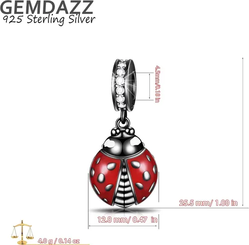 Miniatura 2 de GEMDAZZ Juego de dijes de insectos para pulsera de bricolaje, dije de mariquita roja y negra y colgante de trébol de 4 hojas de circonita cúbica